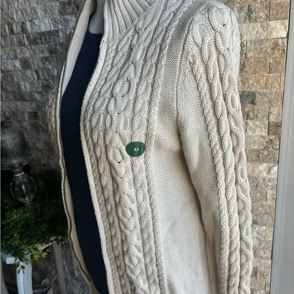 L.L. Bean Cream Cardigan with Cable Knit Design - Picture 3 of 12